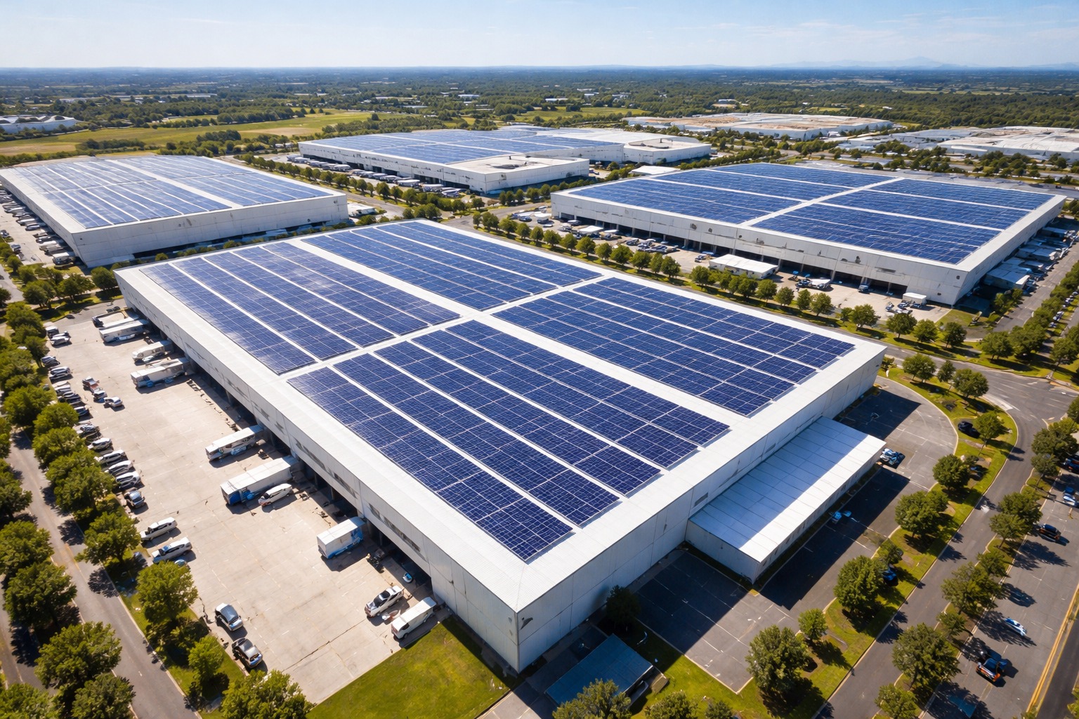 paneles solares en techo industrial